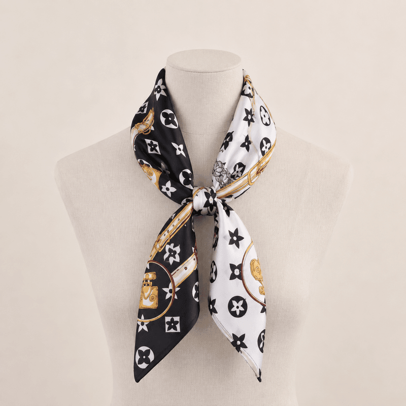 F28-59 Lite skjerf silkelook - hvit/sort
