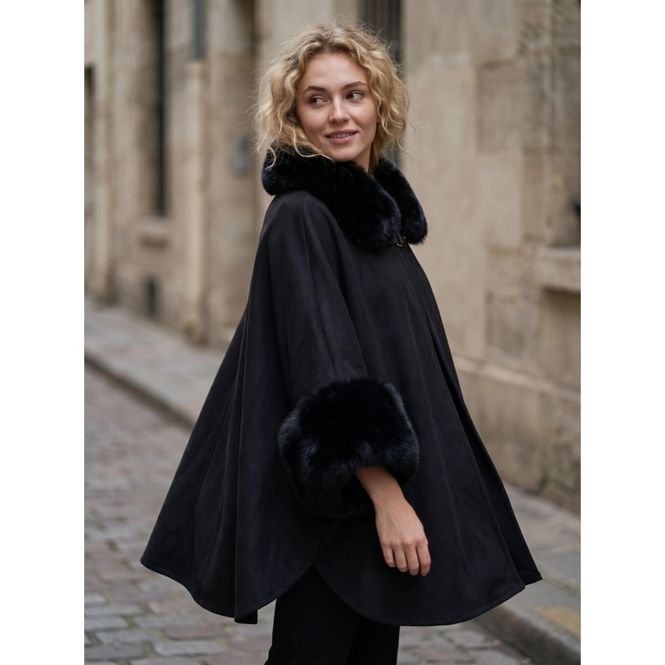 Hovedbilde PO51059 Poncho m/fuskepels - sort