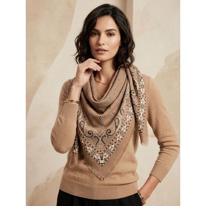 Hovedbilde CN110-01 Firkantet skjerf ullmix - taupe