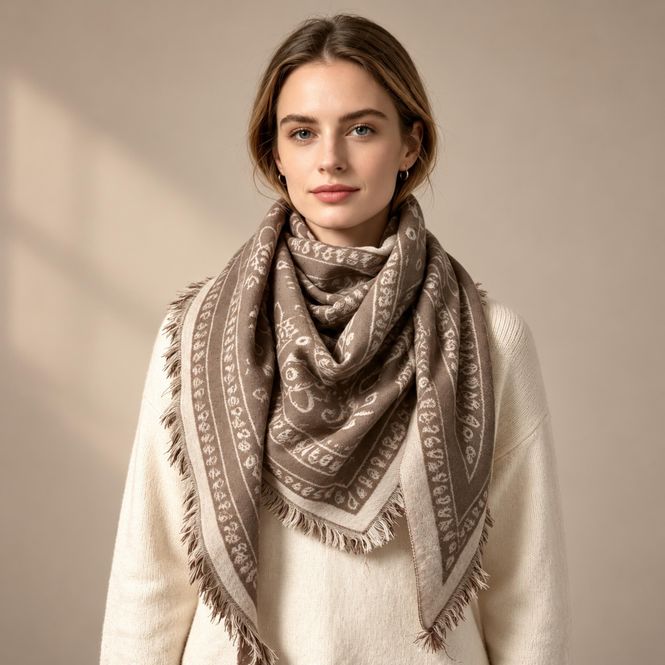 Hovedbilde 7152 Trekantskjerf ullmix - taupe/beige