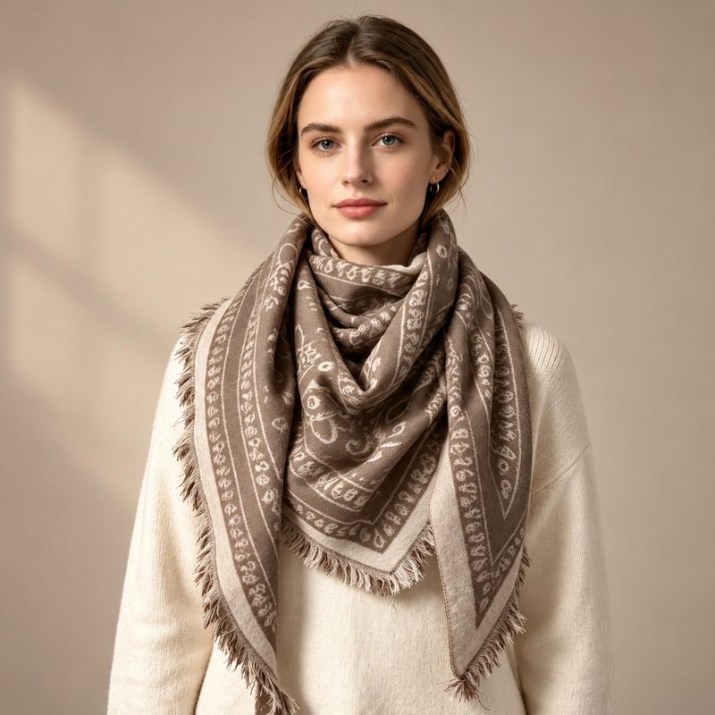 7152 Trekantskjerf ullmix - taupe/beige