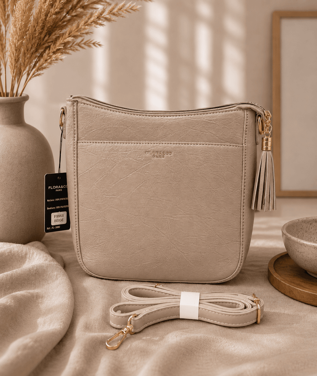ANNIKEN crossover imitert krakilert skinn  - beige KUN 1STK