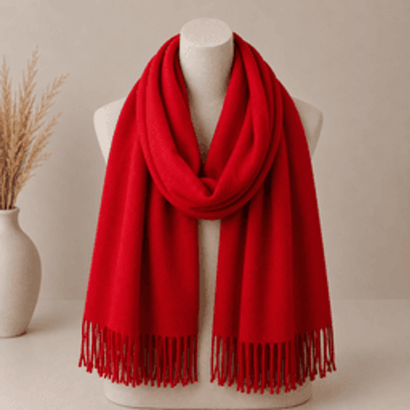 N1135 Ensfarget mellomtykt skjerf viscose & ull - rød