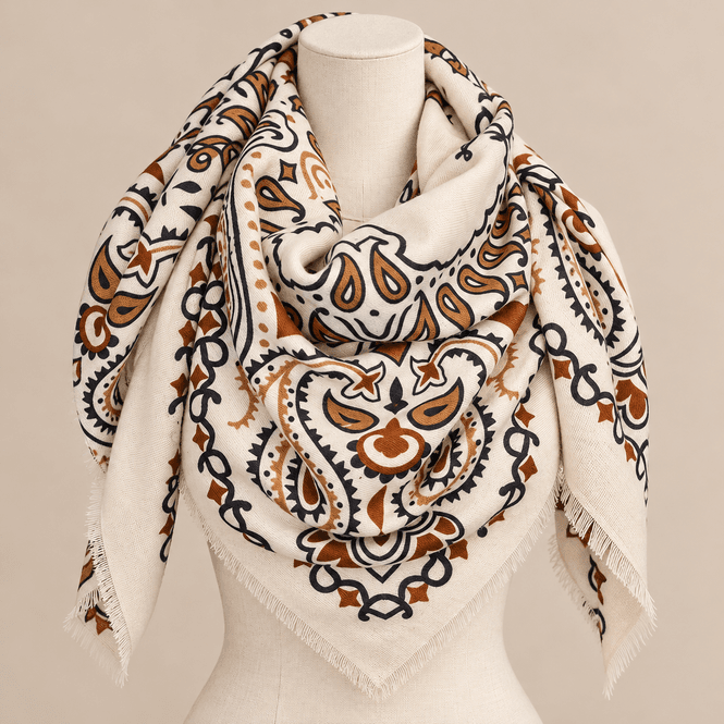 Hovedbilde CN110-02 Firkantet skjerf ullmix - offwhite