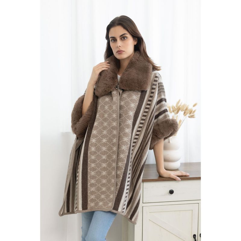 PO2547 Poncho m/fuskepels - Taupe